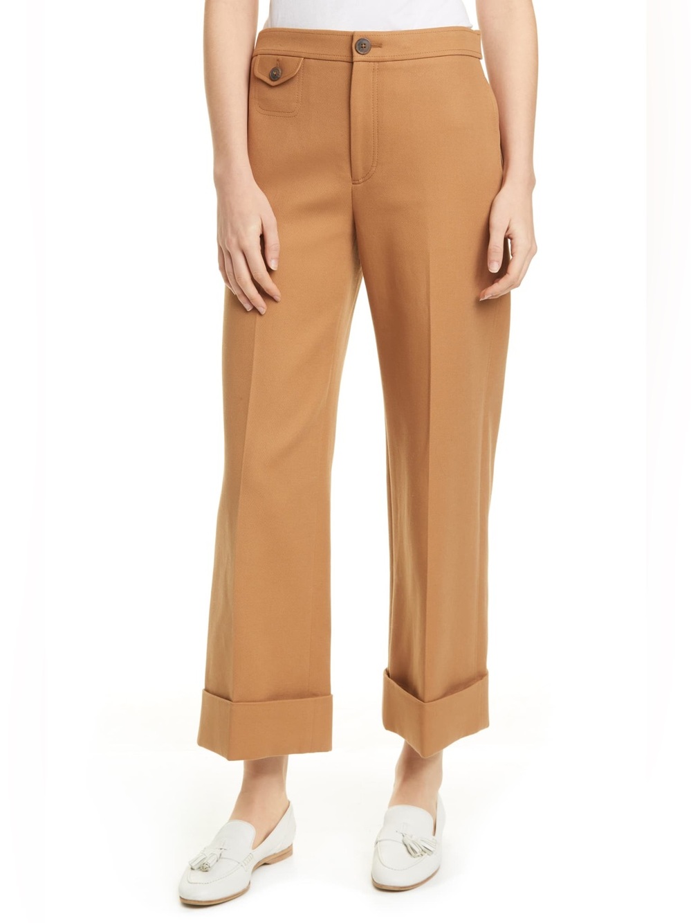 NWT Club Monaco Cavalry Cropped Twill Wide Leg Cuffed Pants Toffee Size 0